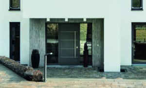 Porte d'entrée vitrage fixe et panneau décoratif